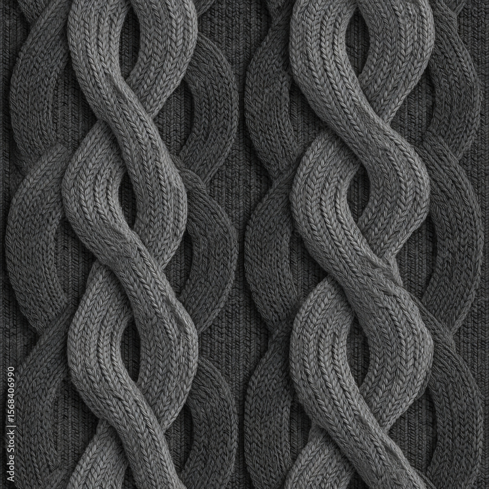 Fototapeta premium Heavy Cable Knit Fabric Seamless Pattern in Charcoal Color