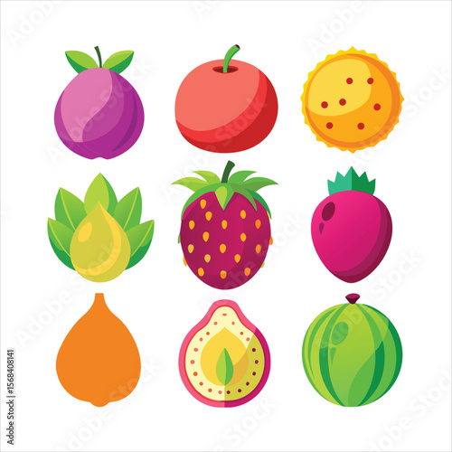 Vector set of fresh cartoon fruit and berries collection
