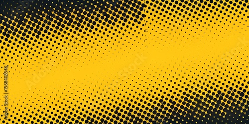 Photo of a vibrant yellow background with a dynamic black halftone dot pattern