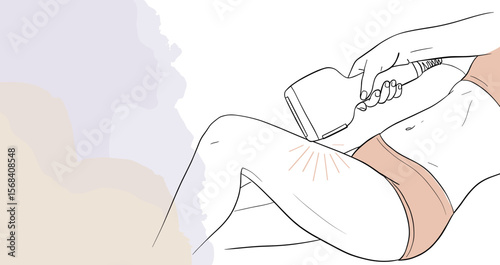 Woman using a beauty tool for skin treatment on her thigh  