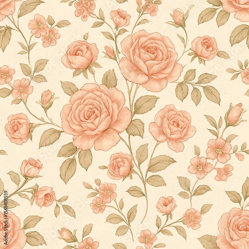 Wallpaper Mural Vintage Rose Floral Seamless Pattern Torontodigital.ca