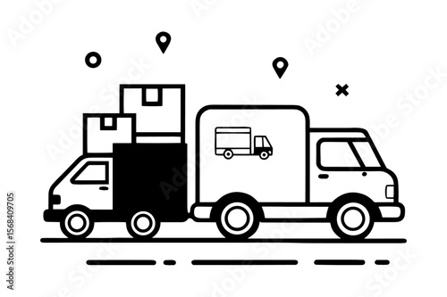 Minimalist Delivery Truck Vector Icon Set Black and White Transportation and Shipping Symbols with Motion Effects