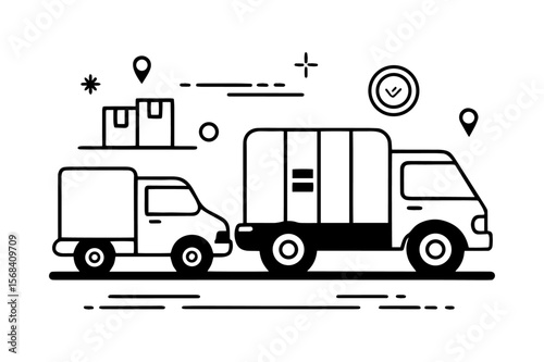 Minimalist Delivery Truck Vector Icon Set Black and White Transportation and Shipping Symbols with Motion Effects