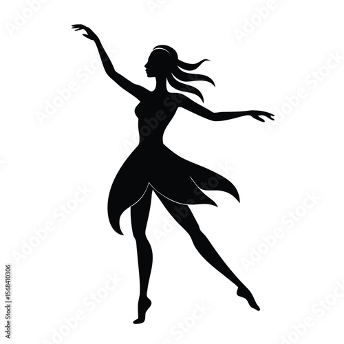 Dancing woman silhouette on white background
