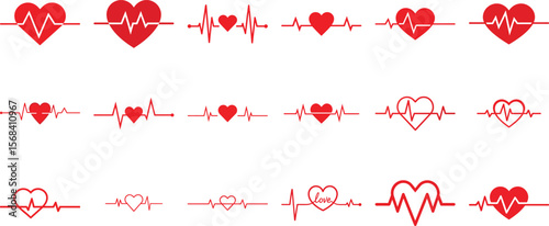 Heart pulse. Red and white colors. Heartbeat lone. Beautiful healthcare, medical background. Modern simple design Icon vector illustration.