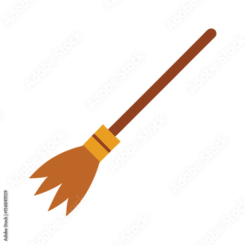 Simple Brown Broom Illustration for Cleaning and Halloween Design