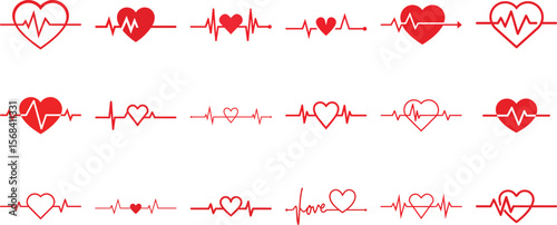 Heart pulse. Red and white colors. Heartbeat lone. Beautiful healthcare, medical background. Modern simple design Icon vector illustration.
