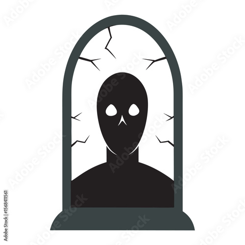 Broken Mirror With Scary Face Silhouette