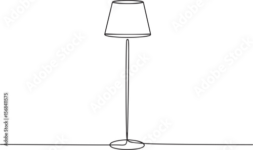 Continuous one line art drawing of a modern floor lamp with a lampshade