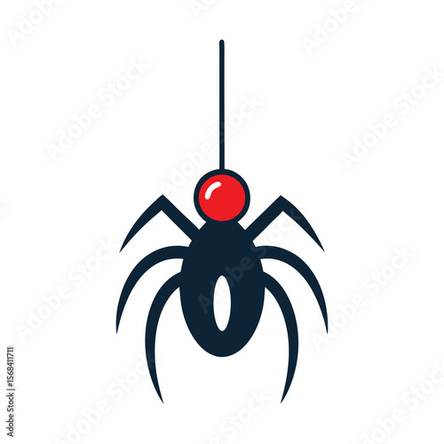 Simple Black Widow Spider Hanging From a Thread Illustration
