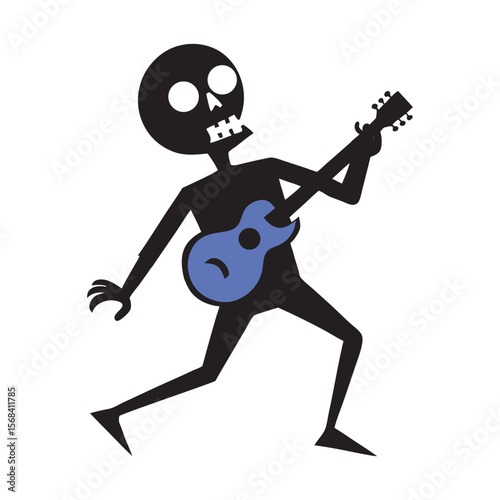 Skeleton Playing Guitar Under Moonlight Silhouette
