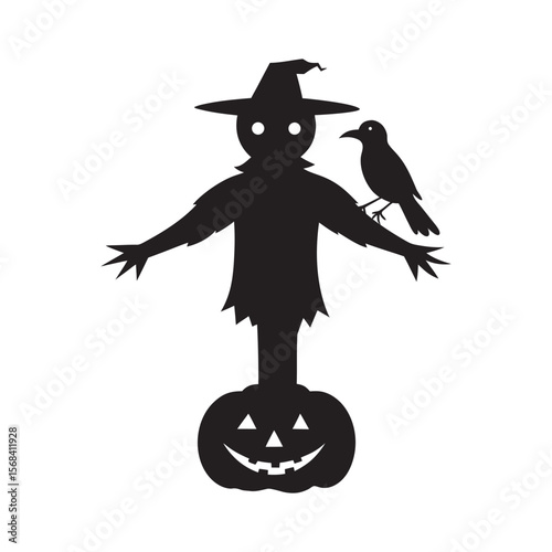 Pumpkin Head Scarecrow With Crow Silhouette
