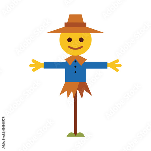 Simple Cartoon Scarecrow with Hat and Smile Illustration