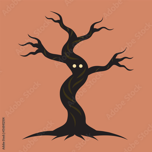 Haunted Tree With Eyes And Faces Silhouette Illustration