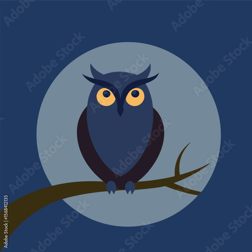 Owl On Branch Under Moon Silhouette Illustration