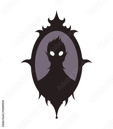 Haunted Mirror With Ghostly Face Silhouette Illustration