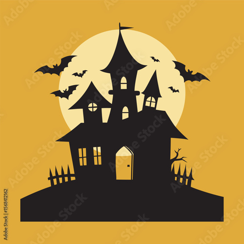 Haunted House With Flying Bats Silhouette