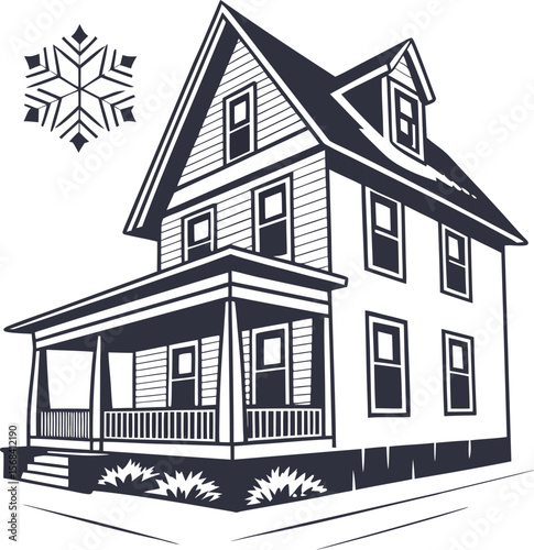 Charming Vintage House Illustration Winter Season Home Design