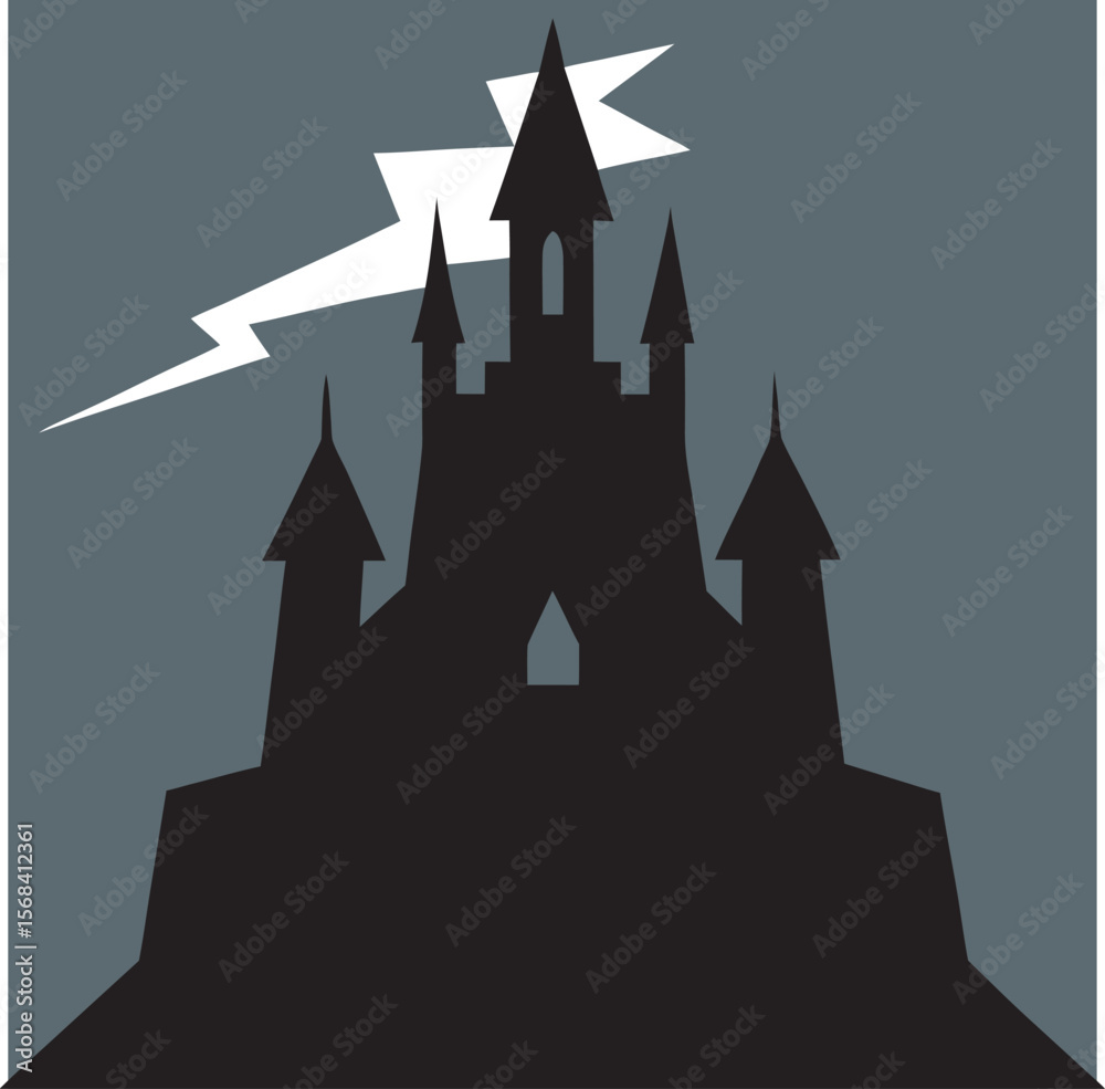 Obraz premium Halloween Castle With Lightning Silhouette Art