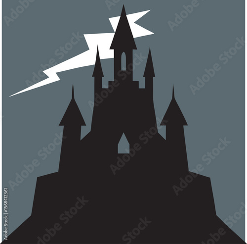 Halloween Castle With Lightning Silhouette Art