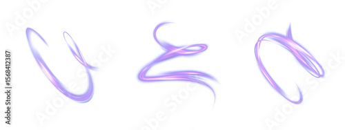 Bright smoothly swirling light rings and vortexes with blue and purple glow on white background. Abstract vector elements for futuristic design, presentations, digital projects and modern interfaces.