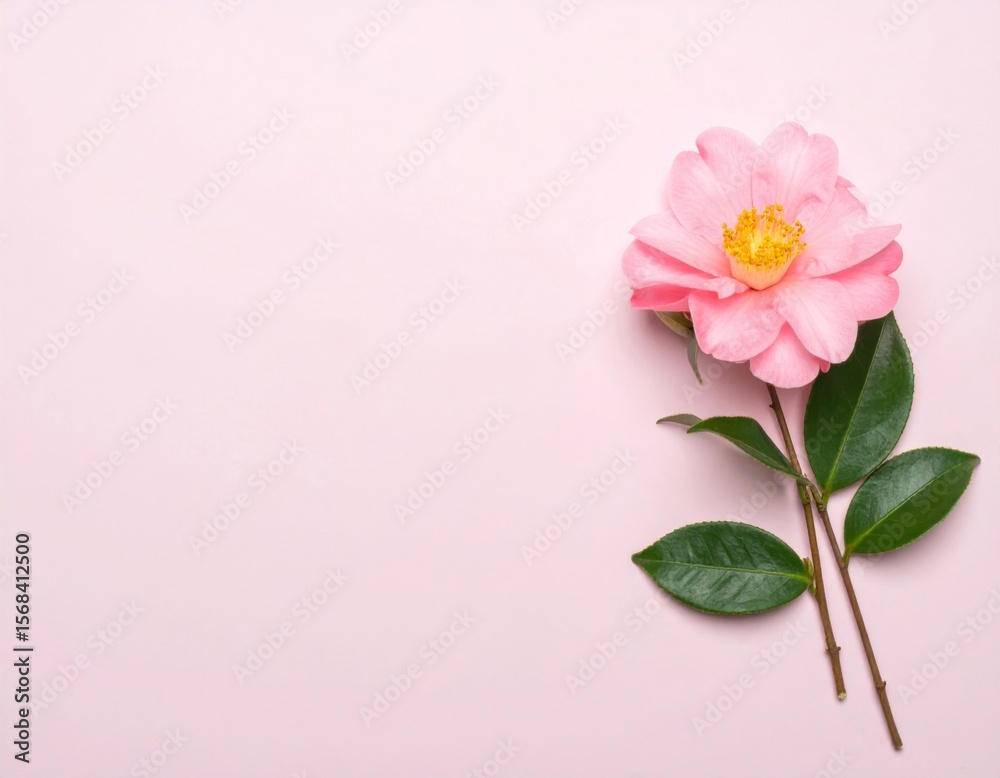 Fototapeta premium Pink Camellia Blossom on Pale Pink Background
