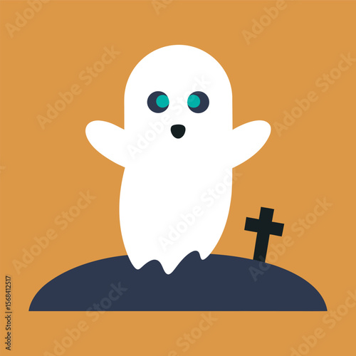 Ghost Floating Above Grave Silhouette