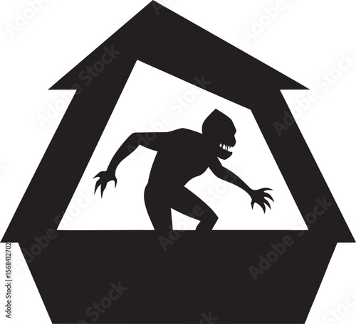 Creepy Monster Crawling From Attic Silhouette Art