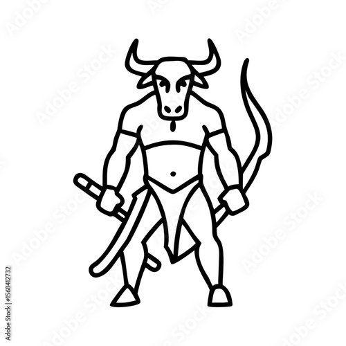 Minotaur character holding weapons in a powerful stance  