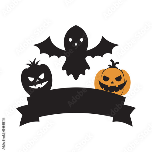 Halloween Party Banner With Icons Silhouette