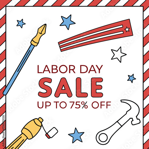 Labor Day Sale Graphic with Patriotic Symbols and Text