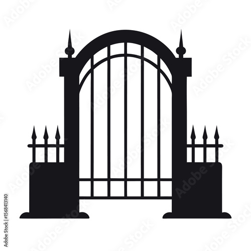 Silhouette of an elegant wrought iron gate and fence
