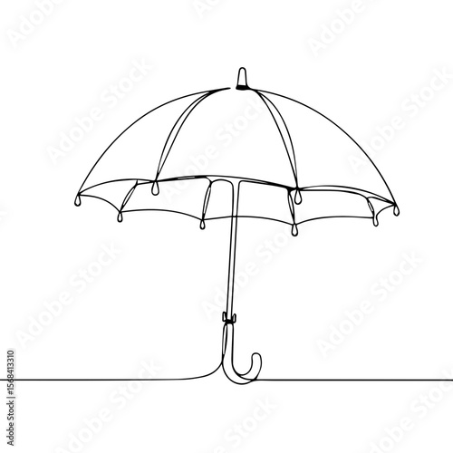 Minimalist line drawing of an umbrella on a white background  