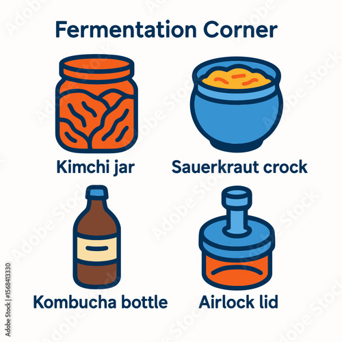 Illustrated guide depicting various fermentation vessels and their contents, labeled.