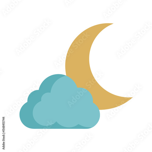 Simple Crescent Moon with Cloud Icon on White Background