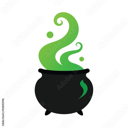 Witch s cauldron with green potion and bubbles illustration
