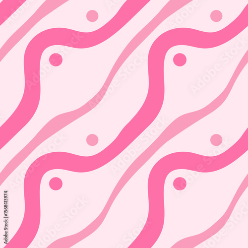 Abstract Pink Wavy Lines and Circles Pattern