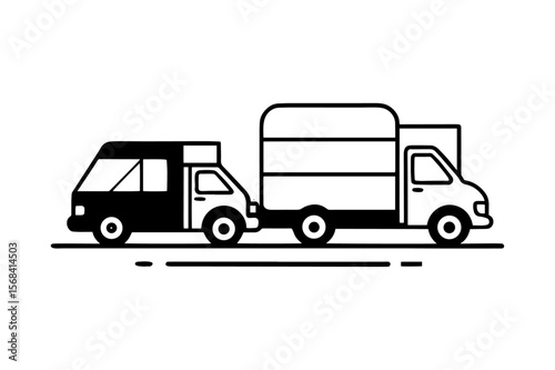 Minimalist Delivery Truck Vector Icon Set Black and White Transportation and Shipping Symbols with Motion Effects