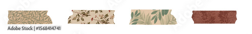 Floral Washi Tape Set. Decorative Paper Masking Tapes with Botanical and Vintage Patterns. Scrapbooking, Journaling. Japanese-Style Adhesive Strips for Creative Planners