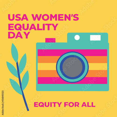 U S A Women's Equality Day Graphic with Camera and Leaf