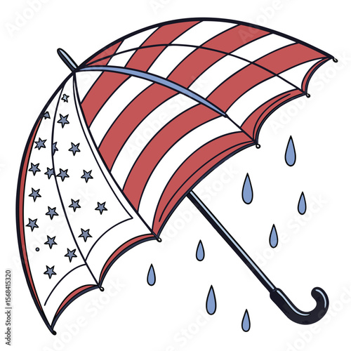 American flag themed umbrella with raindrops stars stripes