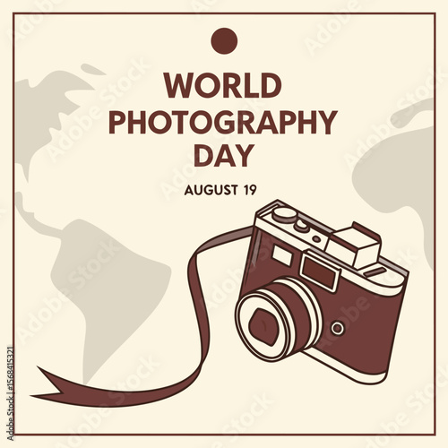 World Photography Day Illustration with Brown Camera and Text