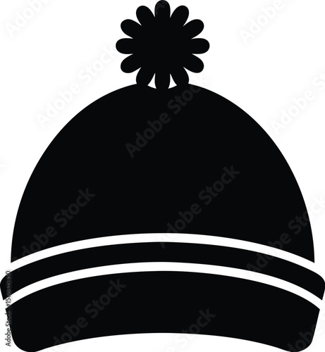 Winter Beanie Hat Icon  Vector Illustration of a Warm Knit Cap with Pom Pom