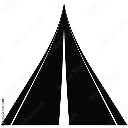 A stark minimalist graphic illustration of a highway vanishing point road perspective
