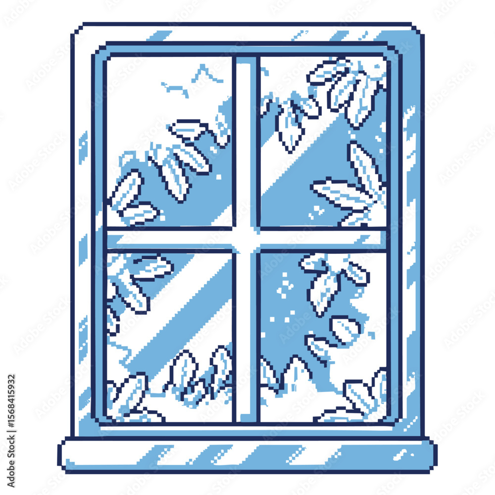 Fototapeta premium Pixel Art Winter Window: Frosty Pane Design