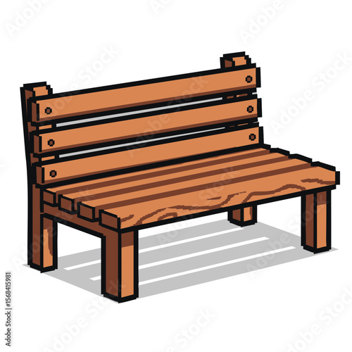 Pixel Art Wooden Park Bench: Relaxing Scene Illustration