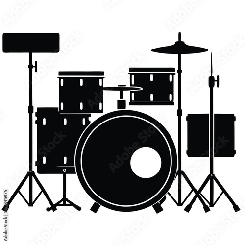 Black silhouette of a drum kit with cymbals and stands percussion musical instrument