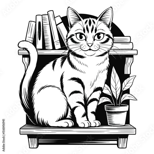 Black and white vector of a side-eye cat sitting on a shelf with the sarcastic quote Yes I’m ignoring you in bold funny style