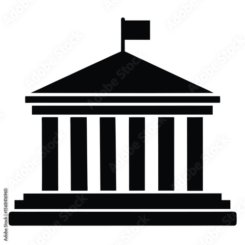 Classical building with columns and flag architecture government