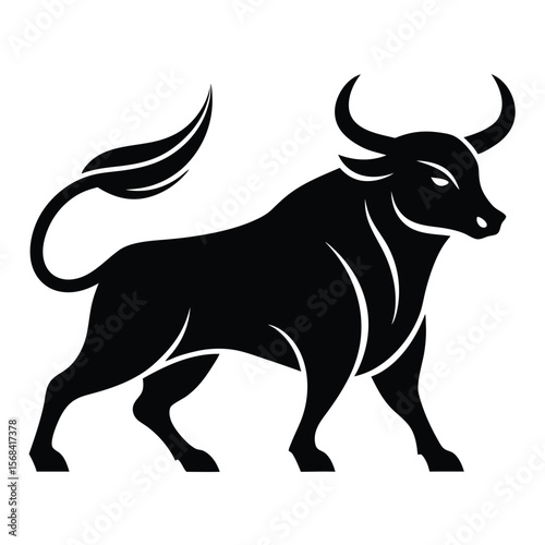 Powerful stylized black bull charging forward vector